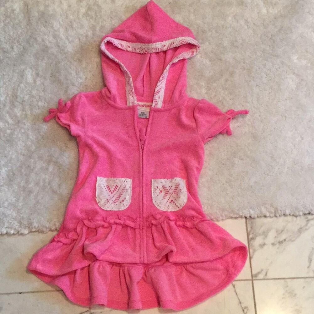 Front zip hooded terry cloth cover up NWOT pink